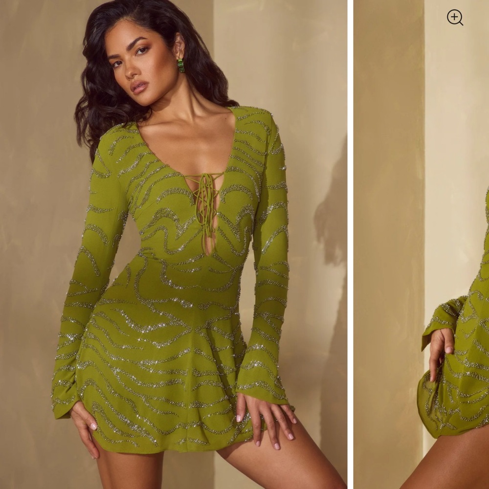 Oh Polly Olive Green Mini Dress